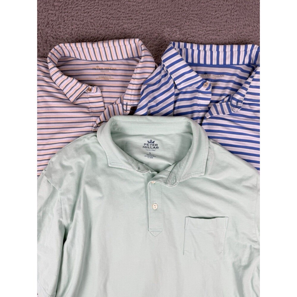 Peter Millar Polo Shirt Lot 3 Mens Large Golf Performance Seaside Stripe